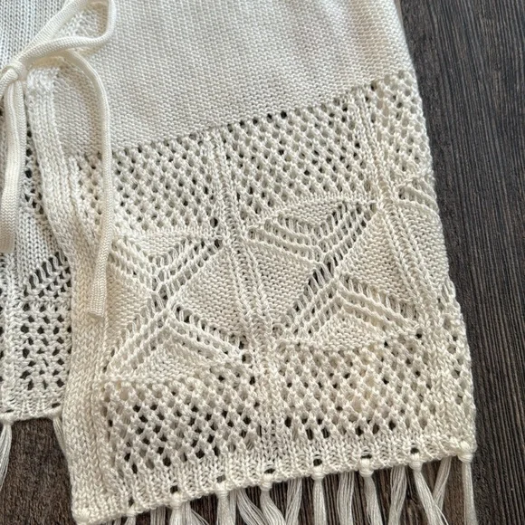 Boho White Western Style Crochet Fringe Knit Vest Junior’s Cream Size Small - Picture 6 of 10